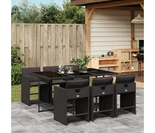 Sodo Komplektas Su Pagalvėlėmis, 7 Dalių, Juodas, Poliratanas