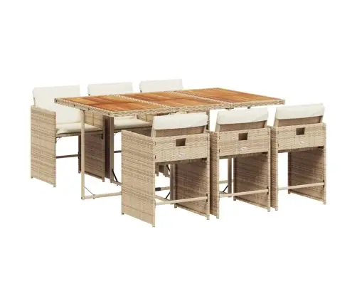 7-Daļīgs Dārza Mēbeļu Komplekts, Matrači, Bēša Pe Rotangpalma Vidaxl