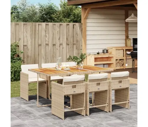 7-Daļīgs Dārza Mēbeļu Komplekts, Matrači, Bēša Pe Rotangpalma Vidaxl