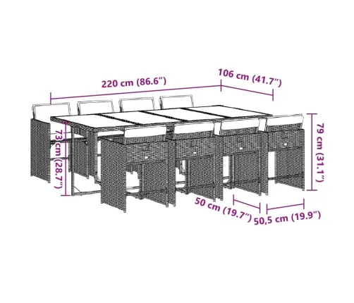 9-Daļīgs Dārza Mēbeļu Komplekts, Matrači, Melns, Pe Rotangpalma Vidaxl
