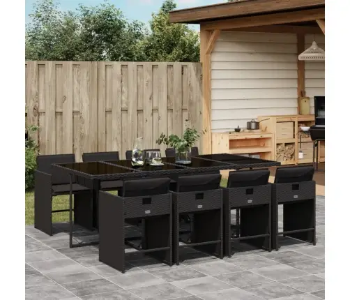 9-Daļīgs Dārza Mēbeļu Komplekts, Matrači, Melns, Pe Rotangpalma Vidaxl