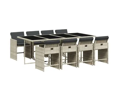 9-Osaline Aiamööbli Komplekt Patjadega, Helehall, Polürotang