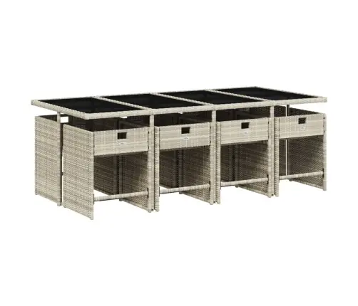 9-Osaline Aiamööbli Komplekt Patjadega, Helehall, Polürotang