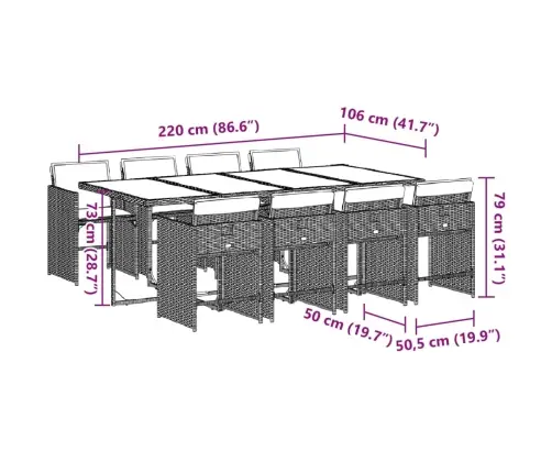 9-Osaline Aiamööbli Komplekt Patjadega, Helehall, Polürotang