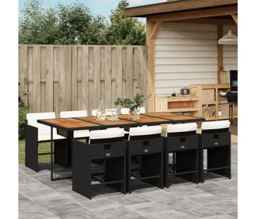 9-Daļīgs Dārza Mēbeļu Komplekts, Matrači, Melns, Pe Rotangpalma Vidaxl