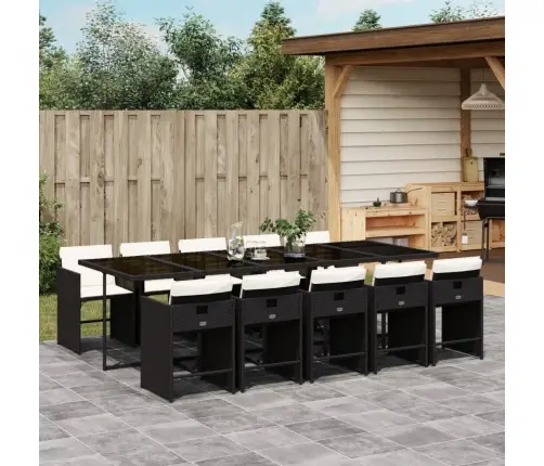 11-Osaline Aiamööbli Komplekt Patjadega, Must, Polürotang