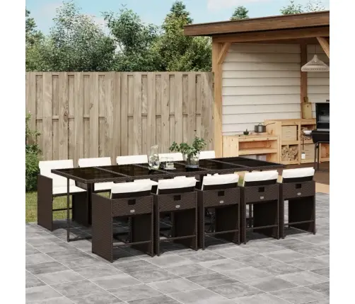 11-Daļīgs Dārza Mēbeļu Komplekts, Matrači, Brūna Pe Rotangpalma Vidaxl