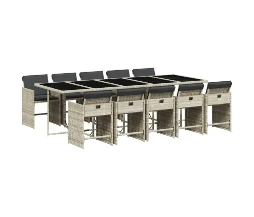 11-Osaline Aia Söögimööbli Komplekt Patjadega, Hall, Polürotang