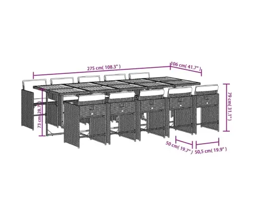 11-Daļīgs Dārza Mēbeļu Komplekts Ar Matračiem, Pe Rotangpalma Vidaxl