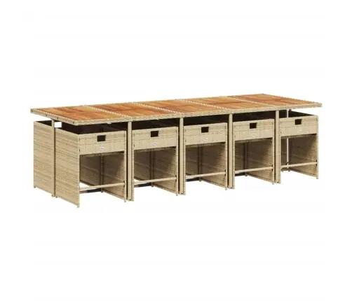 11-Daļīgs Dārza Mēbeļu Komplekts, Matrači, Bēša Pe Rotangpalma Vidaxl