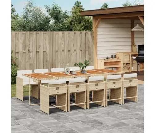 11-Daļīgs Dārza Mēbeļu Komplekts, Matrači, Bēša Pe Rotangpalma Vidaxl