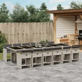 13-Osaline Aia Söögimööbli Komplekt Patjadega, Hall, Polürotang