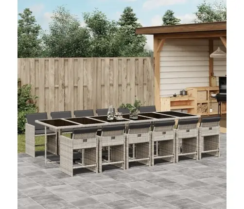 13-Osaline Aia Söögimööbli Komplekt Patjadega, Hall, Polürotang