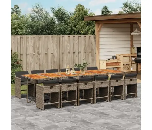 13-Osaline Aia Söögimööbli Komplekt Patjadega, Hall, Polürotang