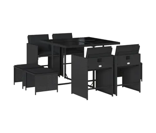 9-Daļīgs Dārza Mēbeļu Komplekts, Matrači, Melns, Pe Rotangpalma Vidaxl