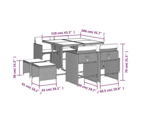 9-Osaline Aiamööbli Komplekt Patjadega, Hall, Polürotang