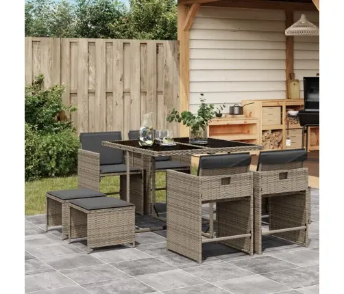 9-Osaline Aiamööbli Komplekt Patjadega, Hall, Polürotang