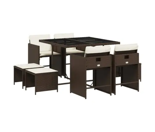 9-Osaline Aia Söögimööbli Komplekt Patjadega, Pruun, Polürotang