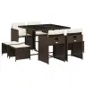 9-Osaline Aia Söögimööbli Komplekt Patjadega, Pruun, Polürotang