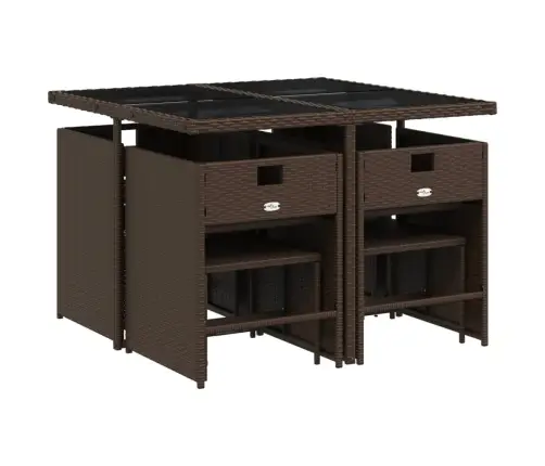 9-Osaline Aia Söögimööbli Komplekt Patjadega, Pruun, Polürotang