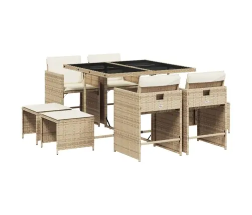 9-Daļīgs Virtuves Mēbeļu Komplekts Ar Matračiem, Pe Rotangpalma Vidaxl