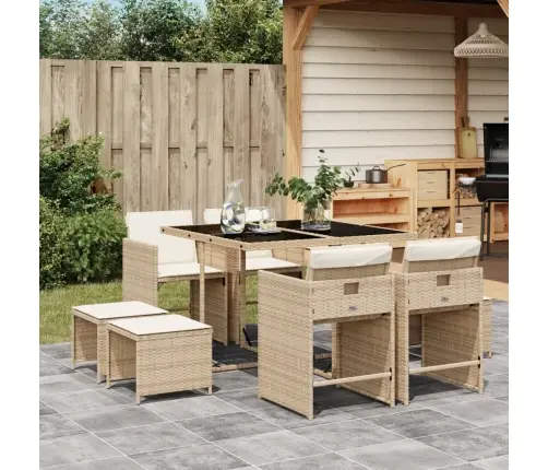 9-Daļīgs Virtuves Mēbeļu Komplekts Ar Matračiem, Pe Rotangpalma Vidaxl