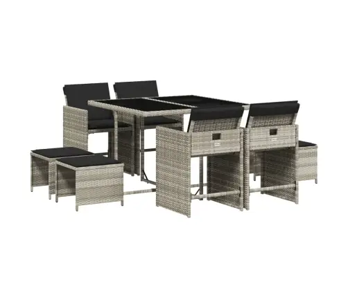 9-Osaline Aiamööbli Komplekt Patjadega, Helehall, Polürotang