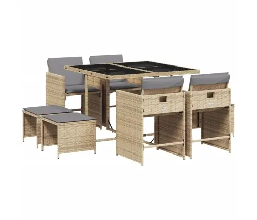 9-Daļīgs Virtuves Mēbeļu Komplekts Ar Matračiem, Pe Rotangpalma Vidaxl