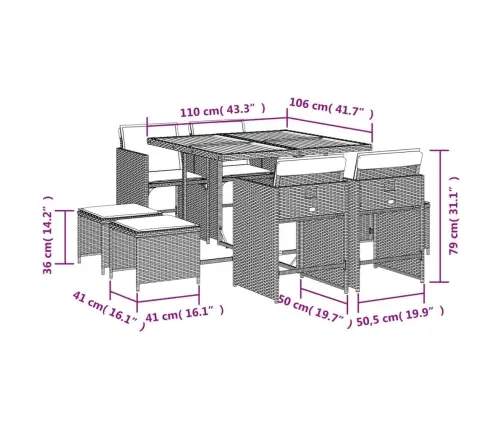 9-Daļīgs Dārza Mēbeļu Komplekts Ar Matračiem, Pe Rotangpalma Vidaxl