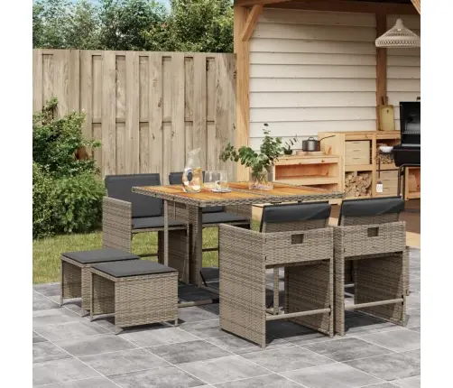 9-Daļīgs Dārza Mēbeļu Komplekts Ar Matračiem, Pe Rotangpalma Vidaxl