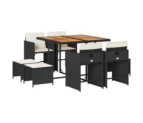 9-Osaline Aiamööbli Komplekt Patjadega, Must, Polürotang