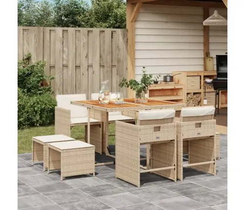 9-Daļīgs Virtuves Mēbeļu Komplekts Ar Matračiem, Pe Rotangpalma Vidaxl