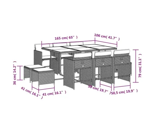 11-Osaline Aiamööbli Komplekt Patjadega, Must, Polürotang