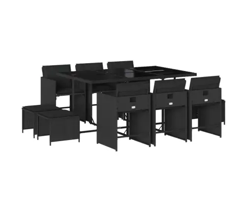 11-Osaline Aiamööbli Komplekt Patjadega, Must, Polürotang