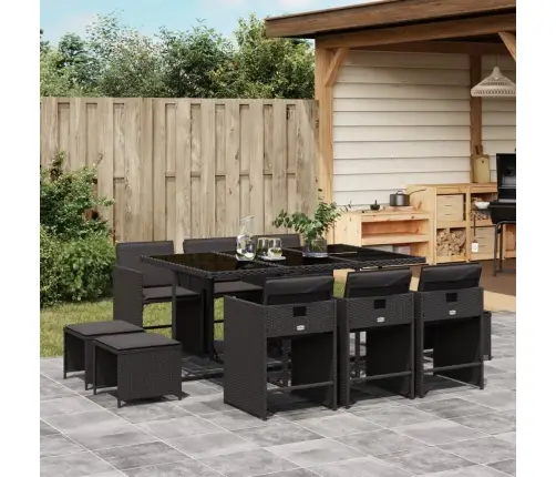 11-Osaline Aiamööbli Komplekt Patjadega, Must, Polürotang