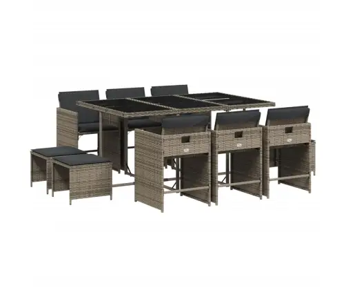 Sodo Komplektas Su Pagalvėlėmis, 11 Dalių, Pilkas, Poliratanas