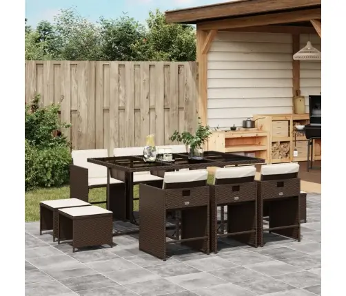 11-Daļīgs Dārza Mēbeļu Komplekts, Matrači, Brūna Pe Rotangpalma Vidaxl