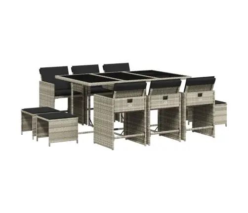 11-Daļīgs Dārza Mēbeļu Komplekts Ar Matračiem, Gaiši Pelēka Pe Vidaxl