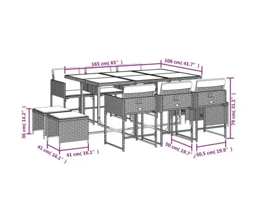 11-Daļīgs Dārza Mēbeļu Komplekts Ar Matračiem, Gaiši Pelēka Pe Vidaxl