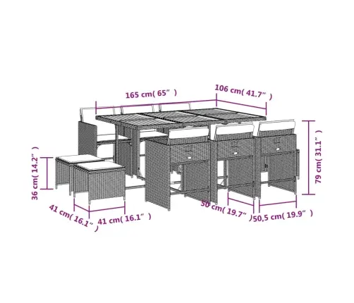 11-Daļīgs Dārza Mēbeļu Komplekts Ar Matračiem, Pe Rotangpalma Vidaxl