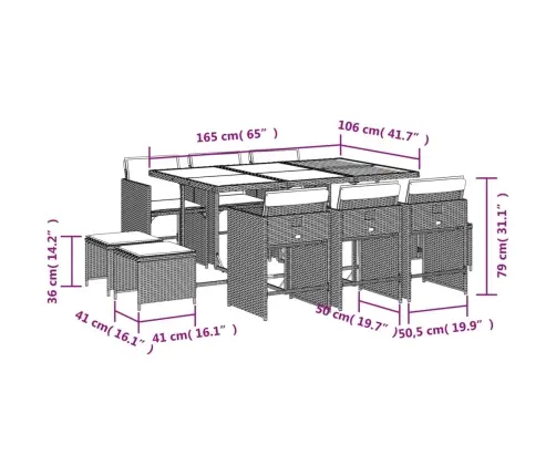 11-Osaline Aiamööbli Komplekt Patjadega, Beež, Polürotang