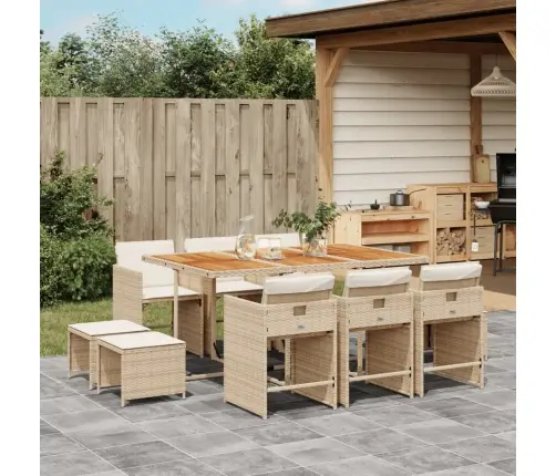 11-Osaline Aiamööbli Komplekt Patjadega, Beež, Polürotang