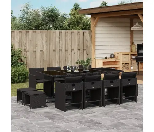 13-Daļīgs Dārza Mēbeļu Komplekts Ar Matračiem, Melns Pe Vidaxl