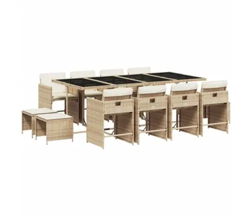 Sodo Komplektas Su Pagalvėlėmis, 13 Dalių, Smėlio, Poliratanas