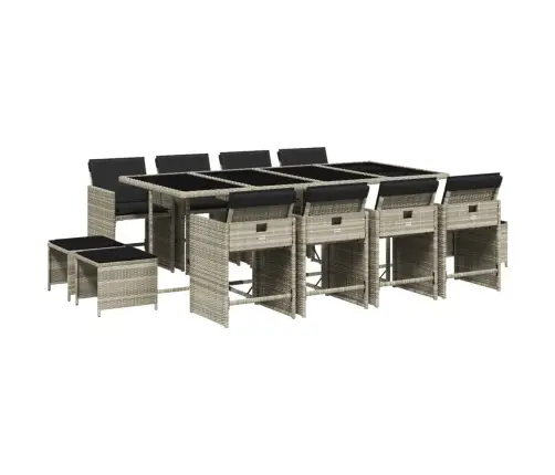 13-Daļīgs Dārza Mēbeļu Komplekts Ar Matračiem, Gaiši Pelēka Pe Vidaxl