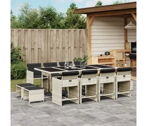 13-Daļīgs Dārza Mēbeļu Komplekts Ar Matračiem, Gaiši Pelēka Pe Vidaxl