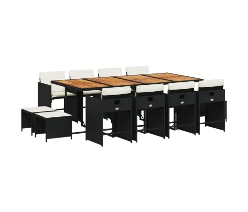 Sodo Komplektas Su Pagalvėlėmis, 13 Dalių, Juodas, Poliratanas