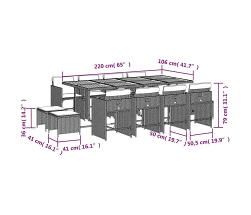 13-Daļīgs Dārza Mēbeļu Komplekts Ar Matračiem, Pe Rotangpalma Vidaxl