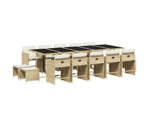 15-Daļīgs Dārza Mēbeļu Komplekts, Matrači, Bēša Pe Rotangpalma Vidaxl