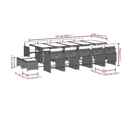 15-Daļīgs Dārza Mēbeļu Komplekts, Matrači, Bēša Pe Rotangpalma Vidaxl